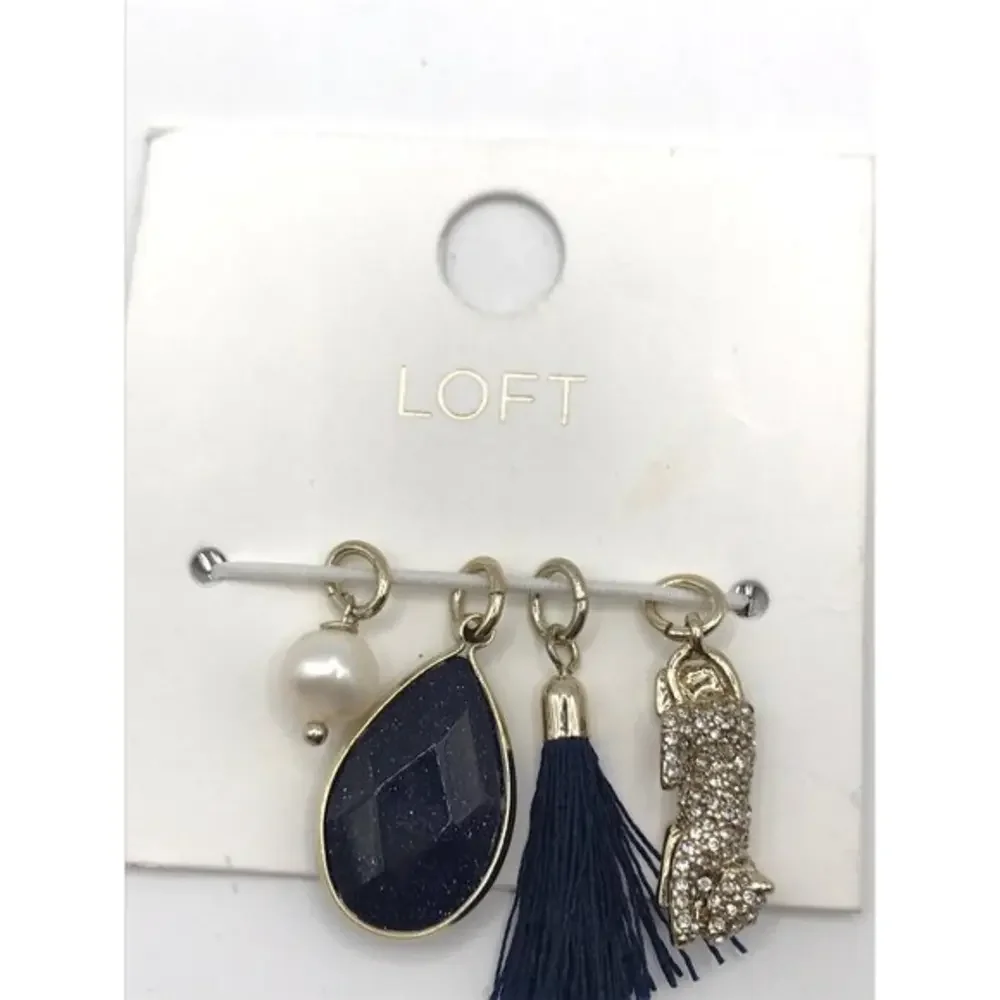 Ann Taylor Loft Charms Tassel pave Black crystal Leopard NWT set of 4